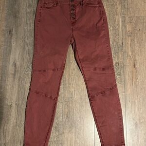 Mudd High Rise Jegging Maroon Moto Jeans Juniors Size 15 Button Fly 5 Pocket Y2K